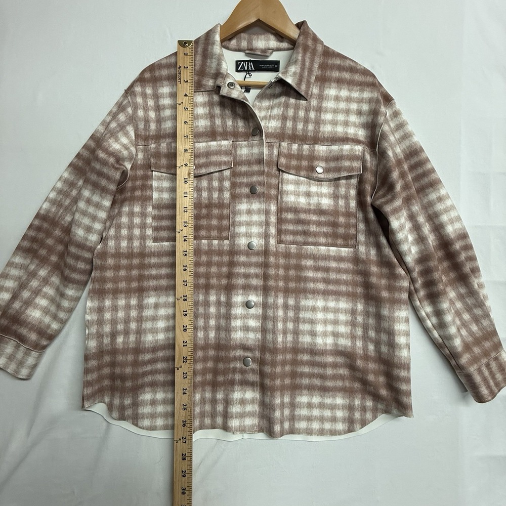 Zara Womens XS Plaid Shacket NWT Snap Front Shirt Jacket‎ Brown Cream - Picture 14 of 16